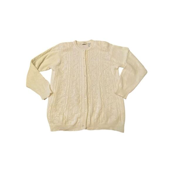 Vintage Jaclyn Smith Cardigan Sweater Size Extra Large Cream Wool Blend Beaded - Picture 10 of 13